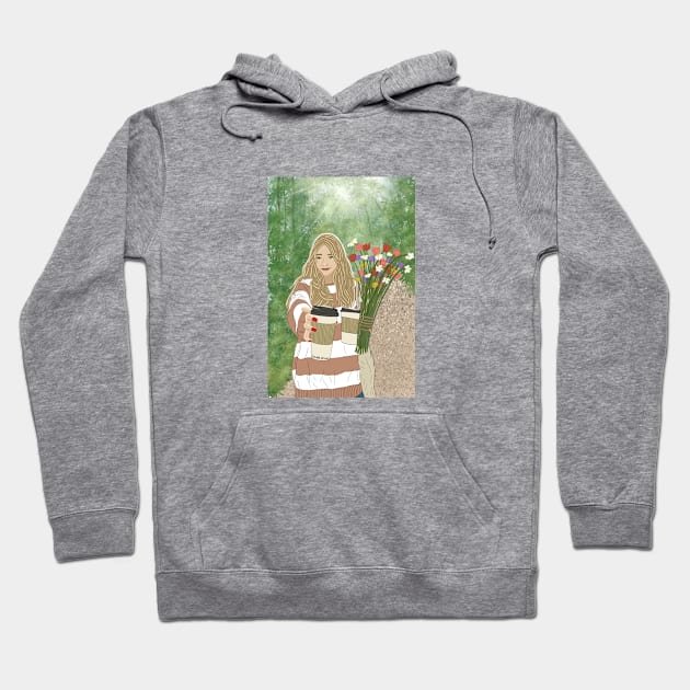 The girl with coffee and flowers Hoodie by hande.draws